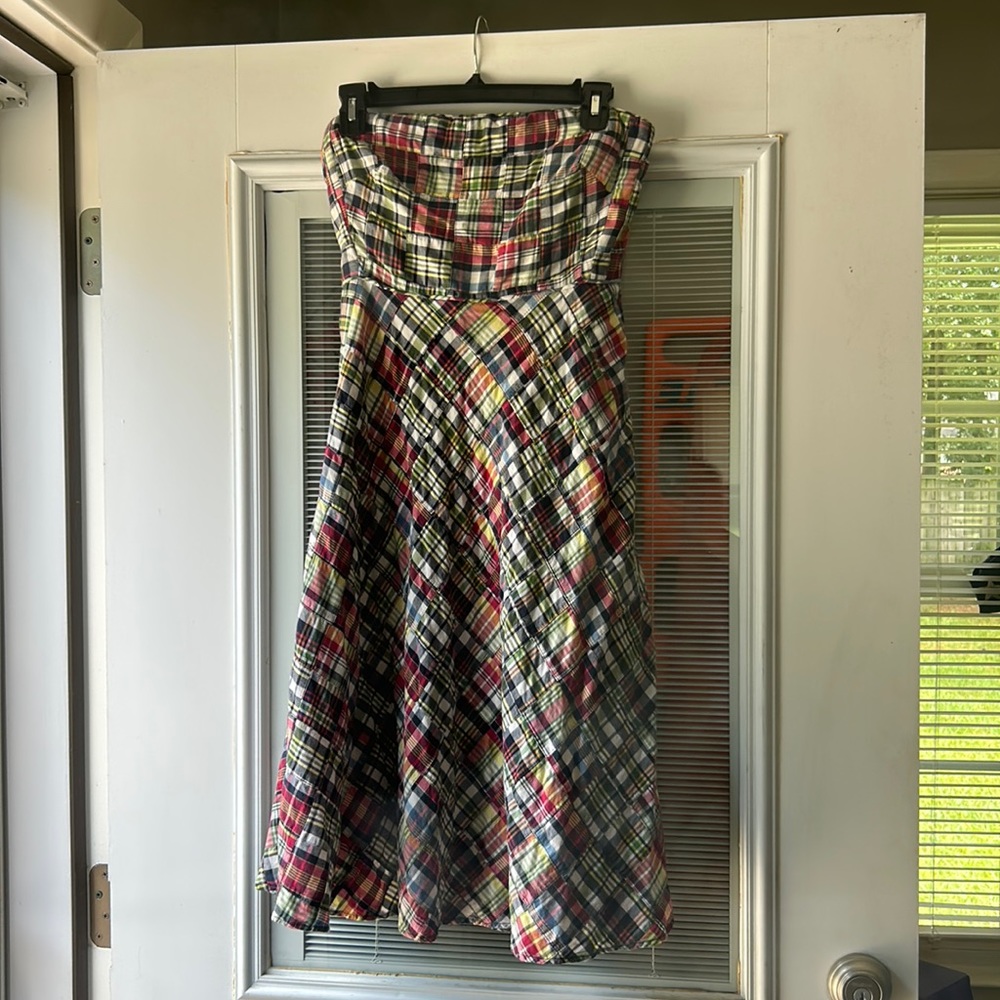 J.Crew fully lined patchwork strapless tea length sundress
